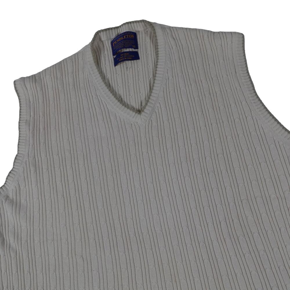 Pendleton Silk Cotton Cable Golf V Neck Sweater Vest Cream Men's Medium